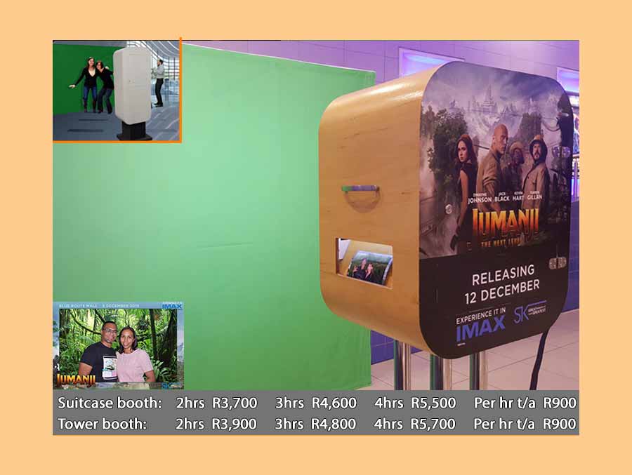 2 options of Green Screen Photo booths.  The Tower Booth or the Suitcase Booth